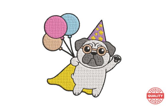 Flying Pug Wizard with Balloons Embroidery Review