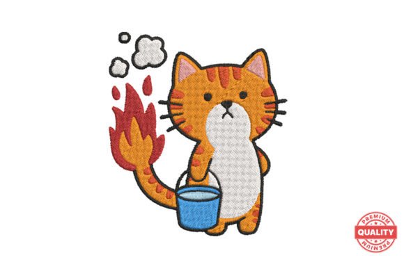Funny Fire Cat with Bucket Embroidery Review